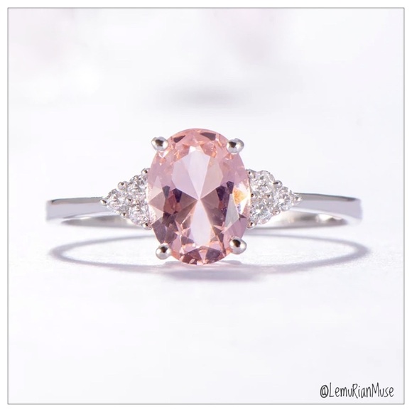 LemuRianMuse Jewelry - SOLID Sterling Silver Oval Faceted Morganite Ring